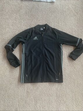 adidas Black Performance Track Jacket with Gray Stripes